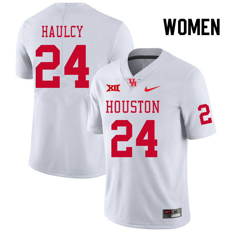 Women #24 A.J. Haulcy Houston Cougars College Football Jerseys Stitched Sale-White - Click Image to Close